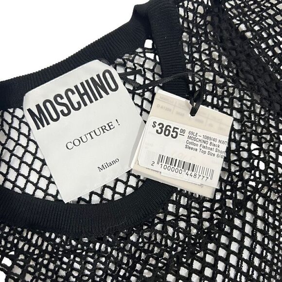 MOSCHINO BOUTIQUE NWT Women's Black Open-Knit Short-Sleeve Top Size 6 - Picture 3 of 11